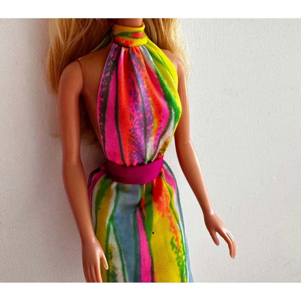 Vtg Superstar Mattel Barbie Doll Philippines Blonde Blue Eyes Psychedelic Dress